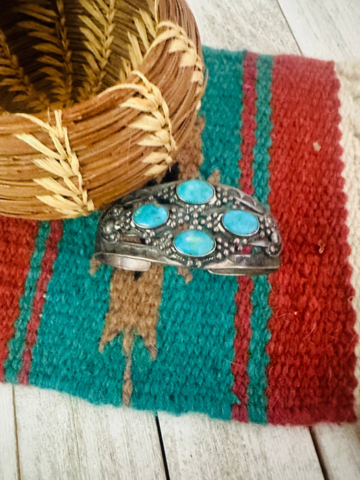 Old Pawn Navajo Sterling Silver & Turquoise Cuff Bracelet