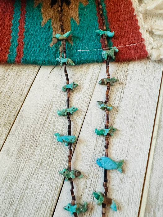 Navajo Turquoise & Heishi Beaded Fetish Necklace by Hector Goodluck