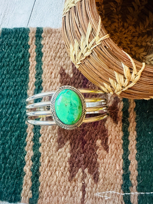 Navajo Green Kingman Turquoise & Sterling Silver Cuff Bracelet