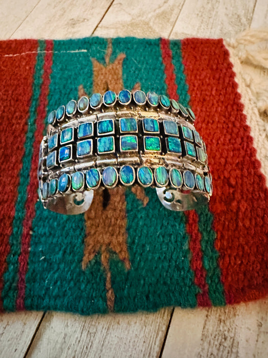 Nizhoni Handmade Sterling Silver & Blue Opal Cuff Bracelet