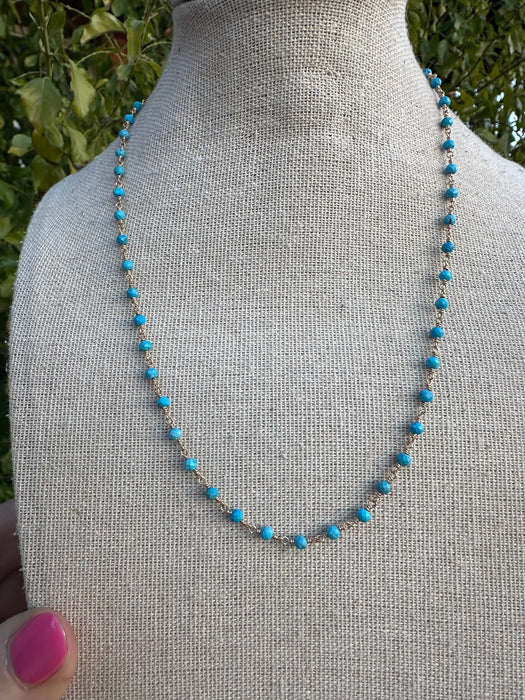 “The Golden Collection” Az Sunrise Handmade Turquoise Beaded 18k Gold Plated Necklace BLUE TONES