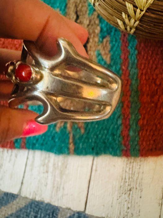 Navajo Coral & Sterling Silver Cuff Bracelet