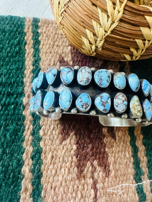 Navajo Sterling Silver & Golden Hills Turquoise Cluster Cuff Bracelet by Darrin Livingston