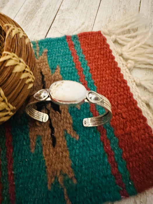 Navajo White Buffalo & Sterling Silver Cuff Bracelet