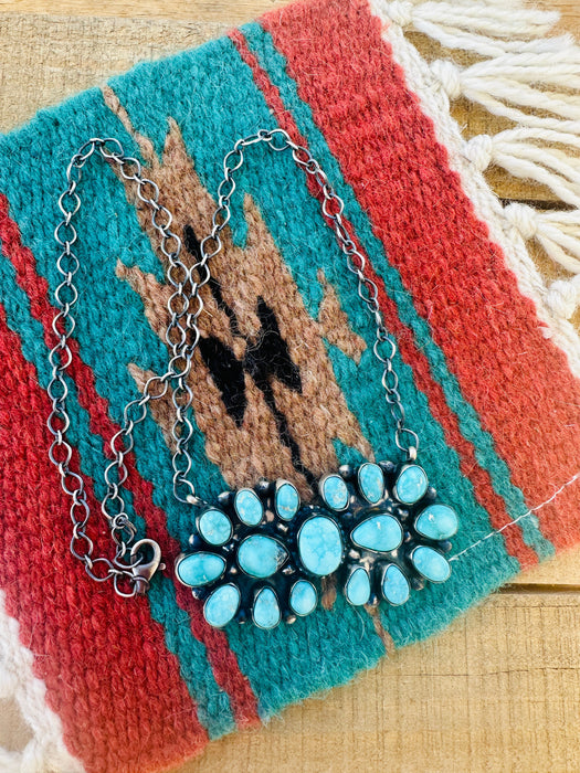 Navajo Sterling Silver & Kingman Turquoise Cluster Necklace