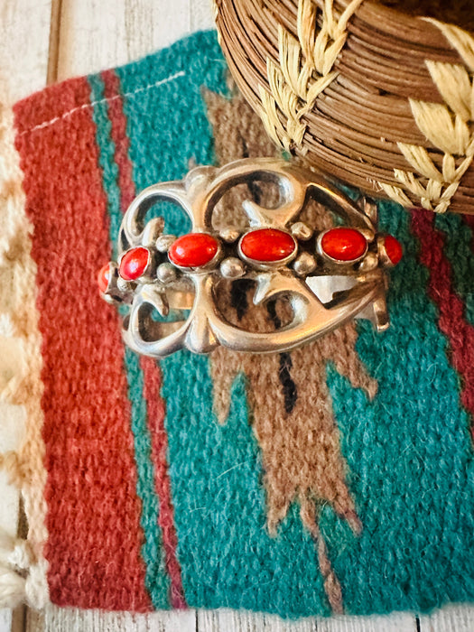 Navajo Coral & Sterling Silver Cuff Bracelet