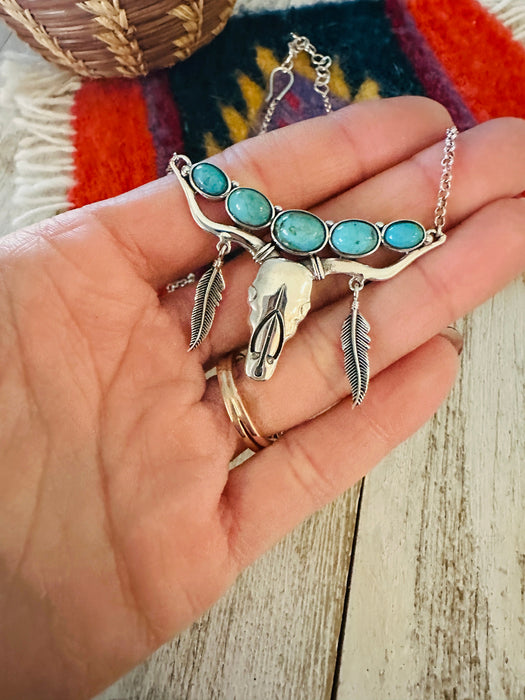 Handmade Sterling Silver & Turquoise Bullhead Necklace