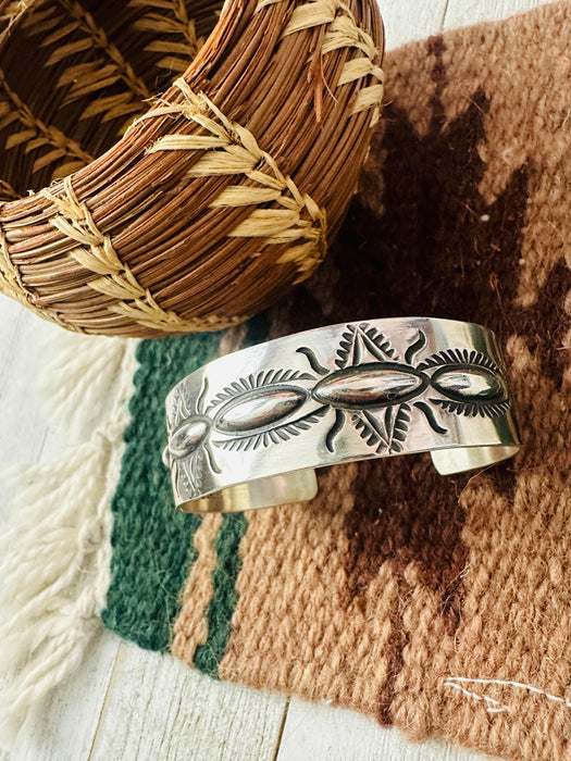 Navajo Hand Stamped Sterling Silver Cuff Bracelet By Elvira Bill