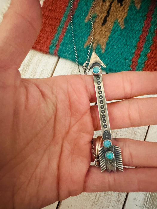 Navajo Sterling Silver & Turquoise Arrow Necklace