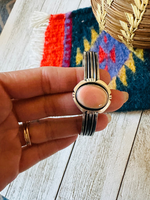 Navajo Queen Pink Conch Shell & Sterling Silver Cuff Bracelet