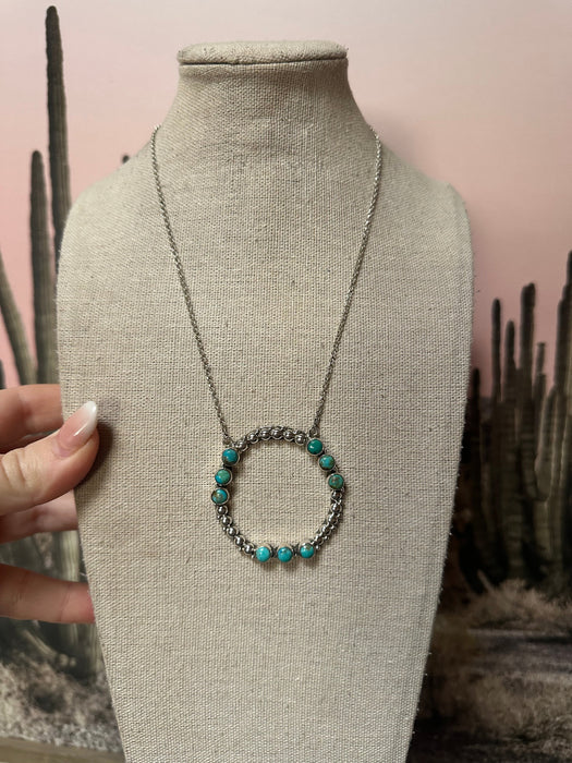 Handmade Turquoise & Sterling Silver Ball Circle Necklace