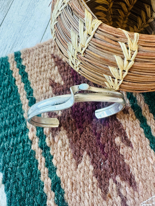 Old Pawn Navajo Sterling Silver & Opal Cuff Bracelet