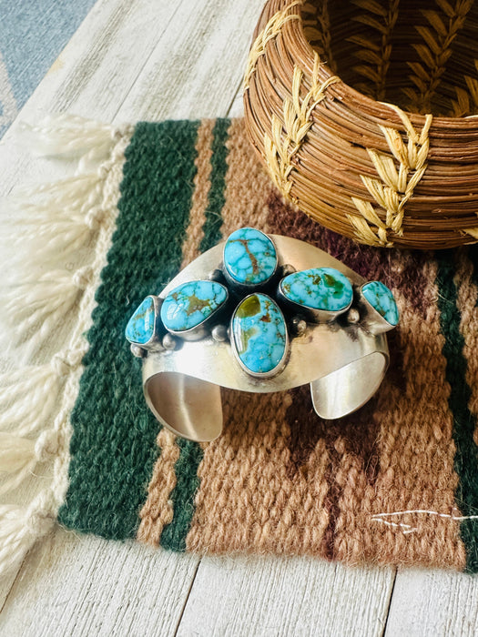 Navajo Kingman Web Turquoise & Sterling Silver Cuff Bracelet By Paul Livingston