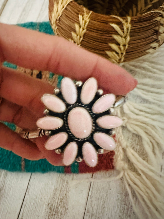 Navajo Queen Pink Conch Shell & Sterling Silver Cluster Cuff Bracelet