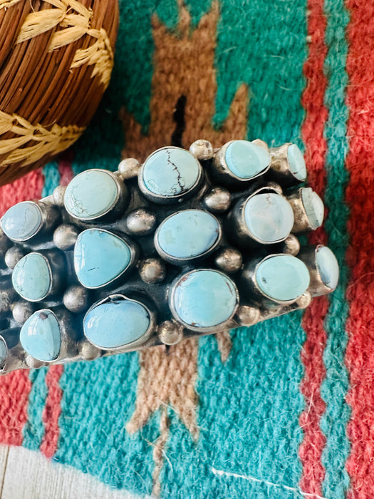 Navajo Sterling Silver & Golden Hills Turquoise Cluster Cuff Bracelet