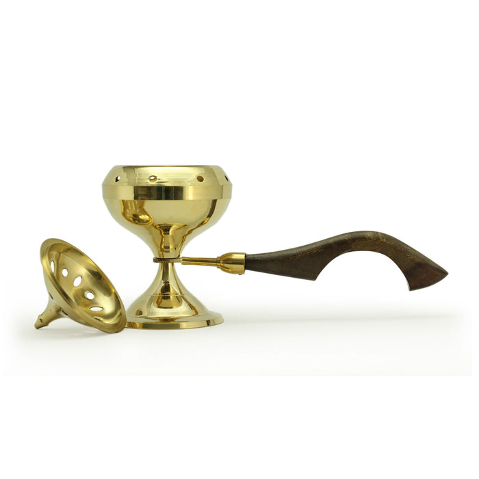 Burner - Brass Burner Large with Wood Handle 6.5"Hx3.5"Dx9.5"L