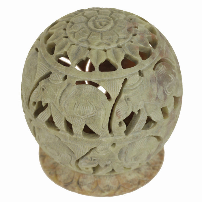 Burner for Cones and Candle Holder - Soapstone Carved Tea-Light Ball - Elephant 3.5 inches