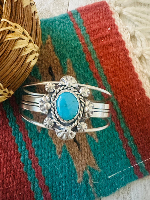 Navajo Sterling Silver & Kingman Turquoise Cuff Bracelet