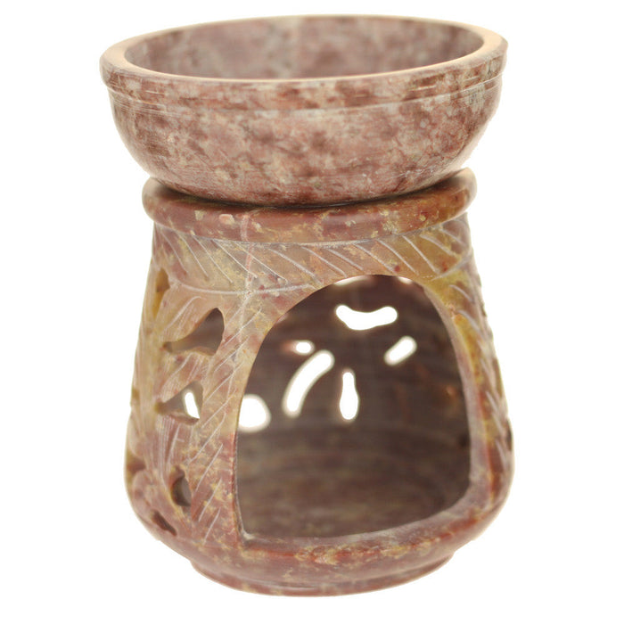 Oil Diffuser - Natural Soapstone Oil Burner Round Leaves 4"