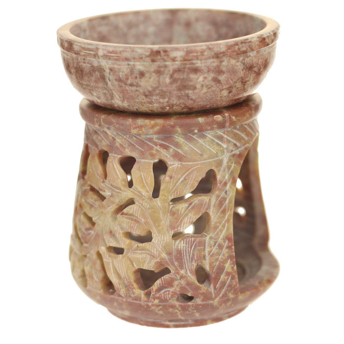 Oil Diffuser - Natural Soapstone Oil Burner Round Leaves 4"