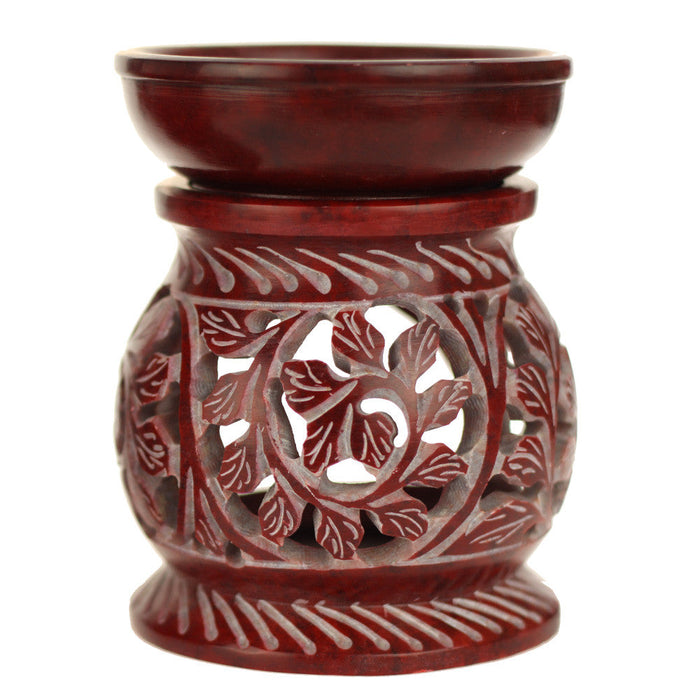 Oil Diffuser - Red Soapstone Oil Burner Round leaves 4"