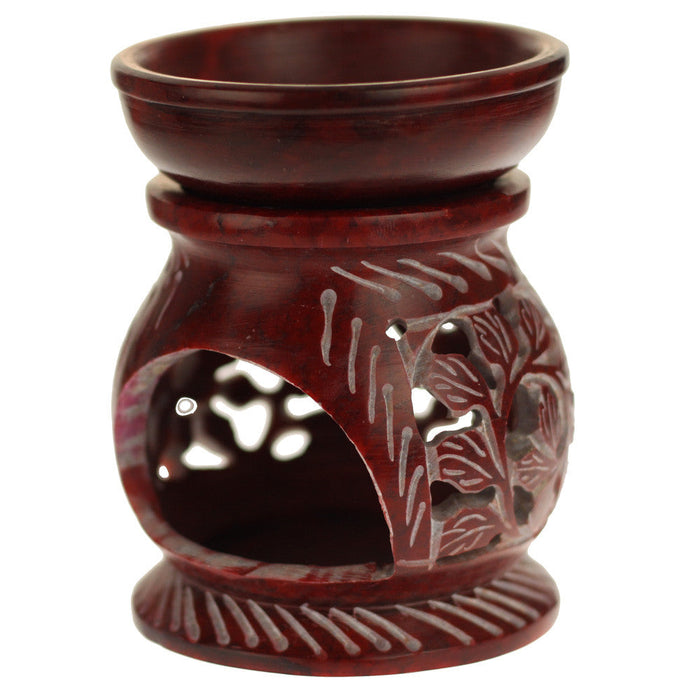 Oil Diffuser - Red Soapstone Oil Burner Round leaves 4"