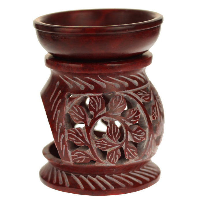 Oil Diffuser - Red Soapstone Oil Burner Round leaves 4"