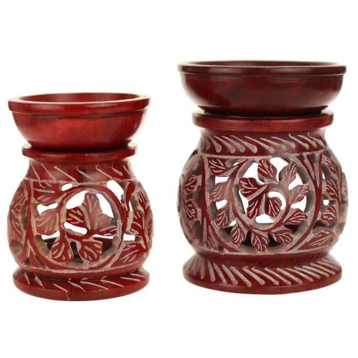 Oil Diffuser - Red Soapstone Oil Burner Round leaves 4"