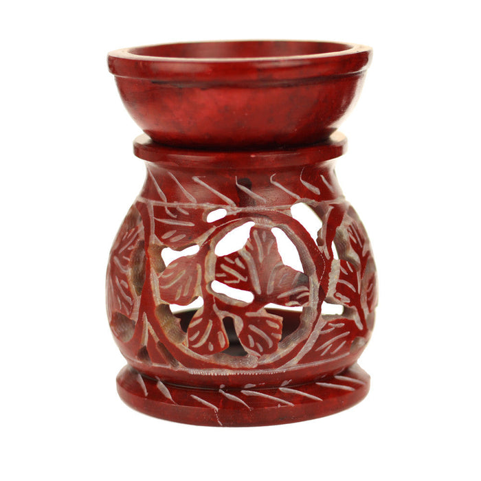 Oil Diffuser - Red Soapstone Oil Burner Round leaves 3.25"