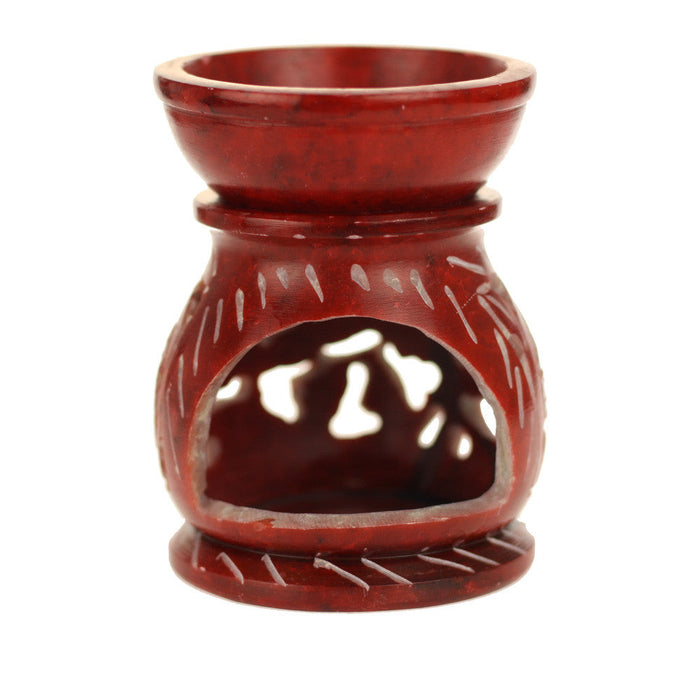 Oil Diffuser - Red Soapstone Oil Burner Round leaves 3.25"