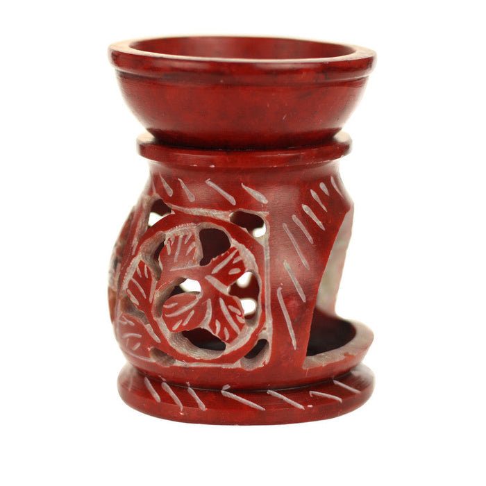 Oil Diffuser - Red Soapstone Oil Burner Round leaves 3.25"