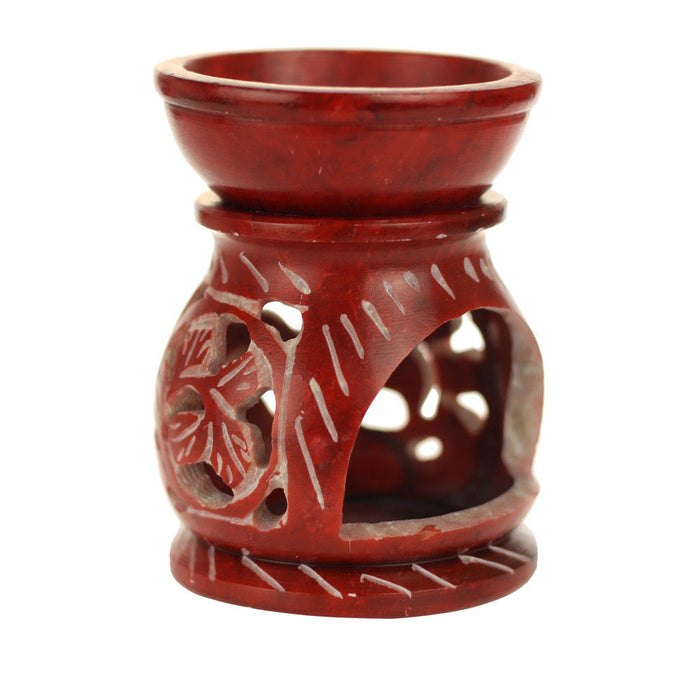 Oil Diffuser - Red Soapstone Oil Burner Round leaves 3.25"