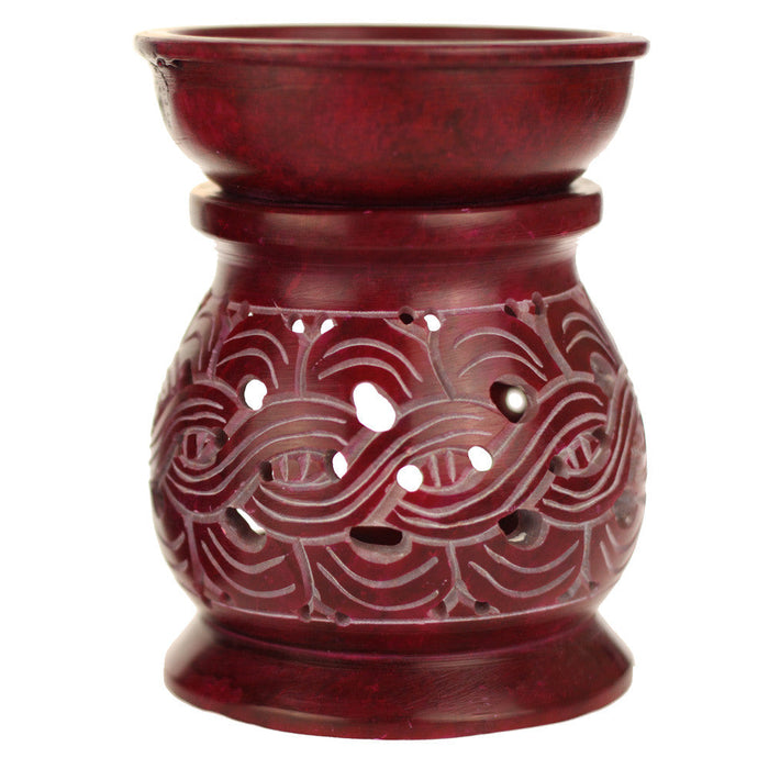 Oil Diffuser - Red Soapstone Oil Burner Carved 4"