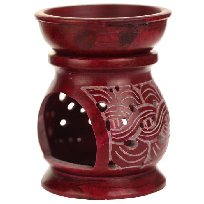 Oil Diffuser - Red Soapstone Oil Burner Carved 4"