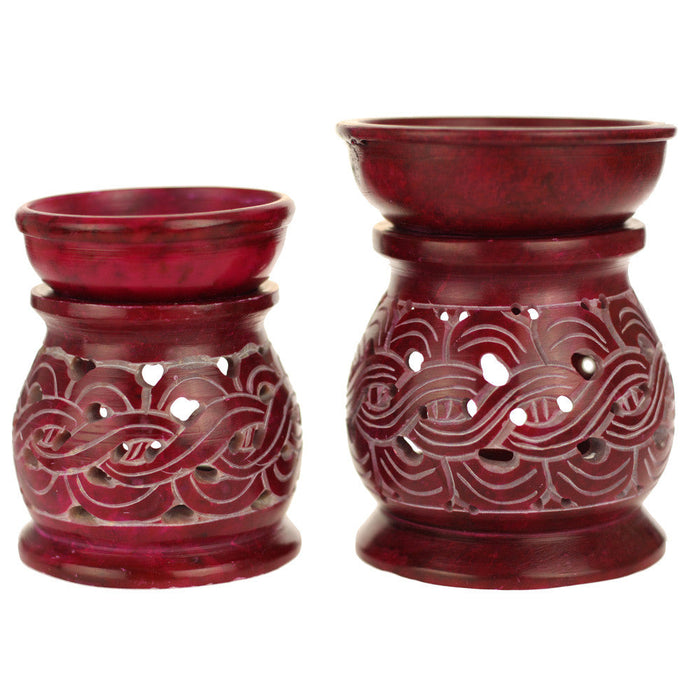 Oil Diffuser - Red Soapstone Oil Burner Carved 4"