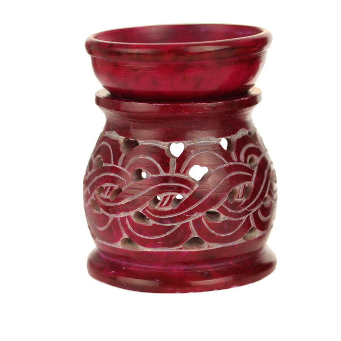 Oil Diffuser - Red Soapstone Oil Burner Carved 3.25"