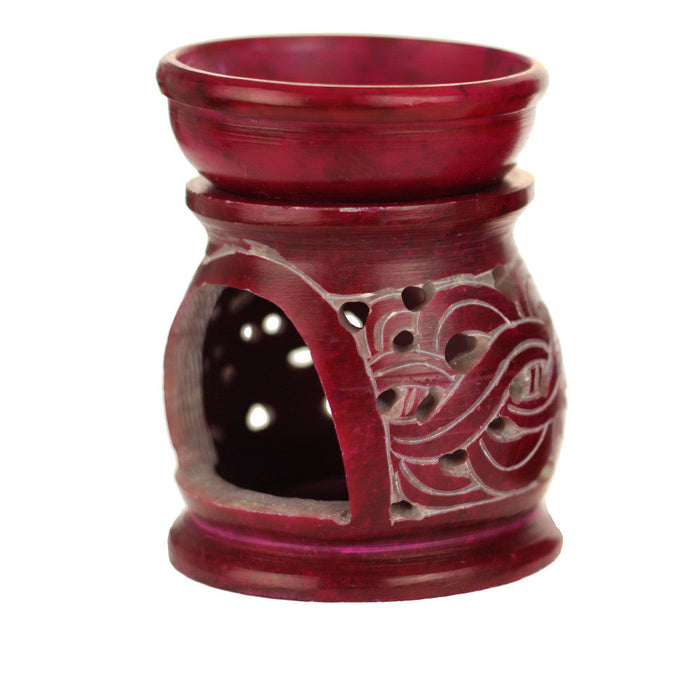 Oil Diffuser - Red Soapstone Oil Burner Carved 3.25"