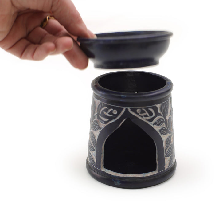 Oil Diffuser - Blue Soapstone Oil Burner Blue Rose 4.5"