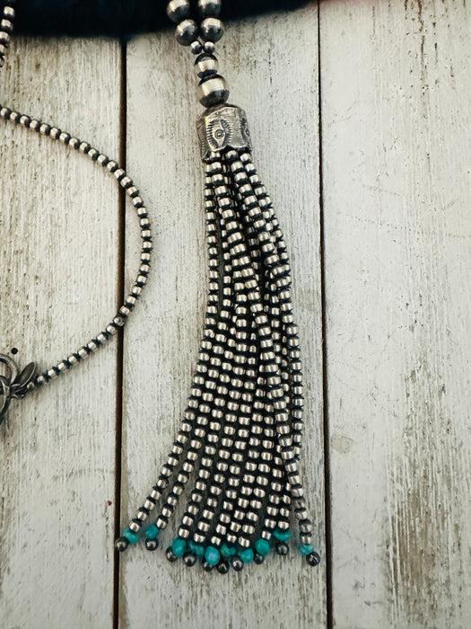 Navajo Turquoise & Sterling Silver Pearl Beaded Tassel Necklace