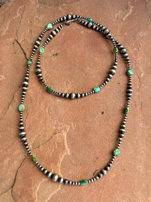 Handmade Sterling Silver & Sonoran Mountain Turquoise Beaded 37 Inch Necklace