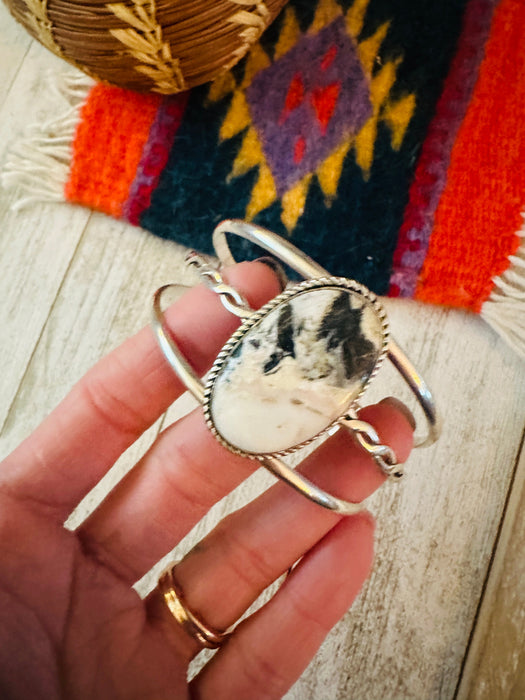 Navajo Sterling Silver & White Buffalo Cuff Bracelet