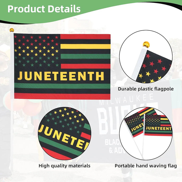 20 Pack Small Juneteenth Handheld Flags 5" x 8" Plastic Festival Flags