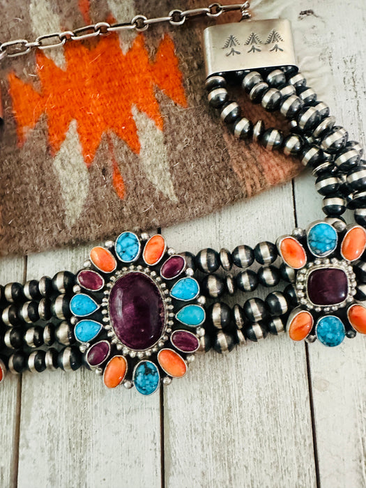 Navajo Spiny, Turquoise & Sterling Silver Beaded Choker Necklace