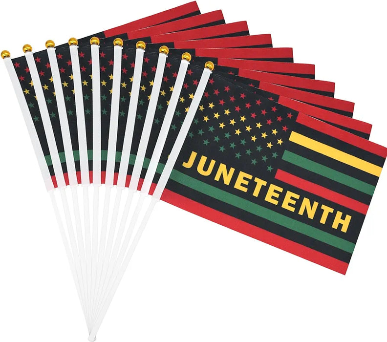 20 Pack Small Juneteenth Handheld Flags 5" x 8" Plastic Festival Flags