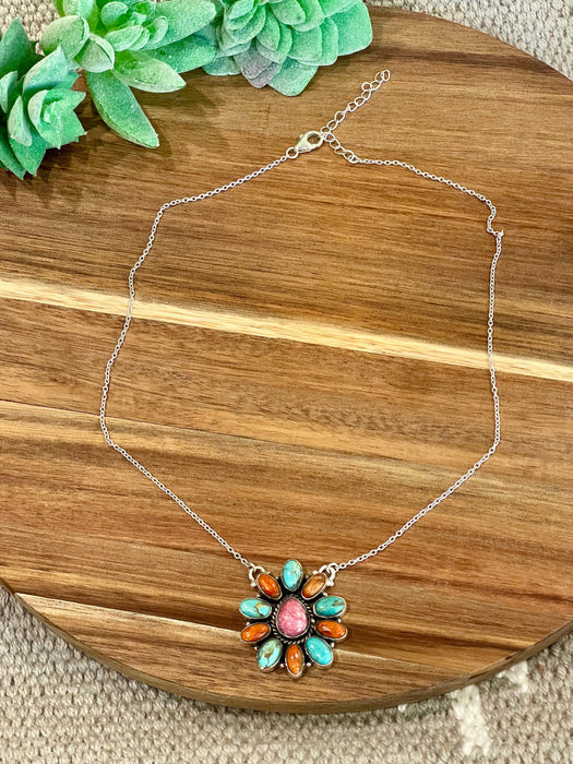 Handmade Sterling Silver & Multi Stone Necklace Signed Nizhoni