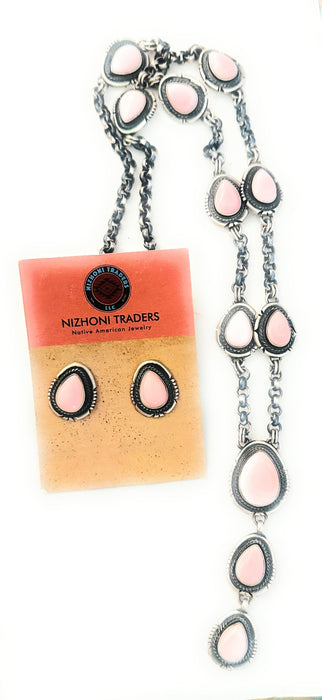 Navajo Queen Pink Conch & Sterling Silver Necklace Set