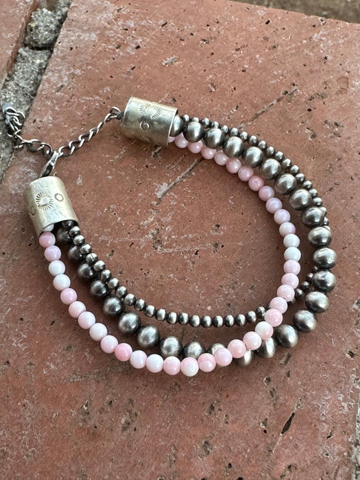 Handmade Sterling Silver and Pink Conch Beaded Bracelet