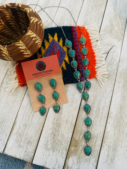 Navajo Sterling Silver & Turquoise Lariat Necklace Set