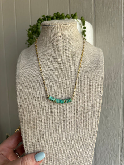 “The Golden Collection” Wild Ocean Handmade Natural Turquoise Beaded 14k Gold Plated Necklace