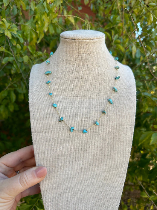 “The Golden Collection” Wild Storm Handmade Natural Turquoise Beaded 14k Gold Plated Necklace